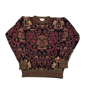 Crewneck Sweater in Black, Burgundy & Brown - Classic Pattern